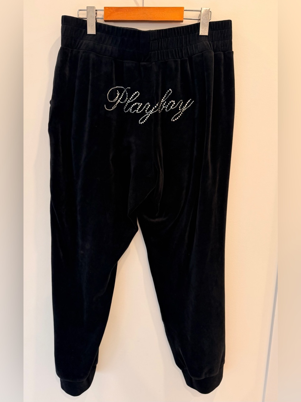 Playboy Black Velour Rhinestone Jogger Sweatpants - Size XL